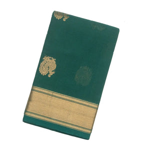Sea Green Handloom Kanchi Cotton Saree With Annam Buttas
