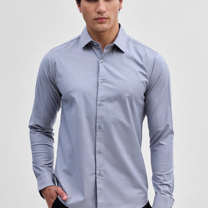 Light Grey Stretchable Slim Fit Shirt