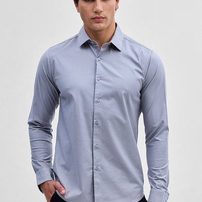 Light Grey Stretchable Slim Fit Shirt