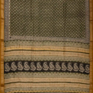 Sage Green Handloom Chanderi Cotton Saree With Printed Floral Motifs
