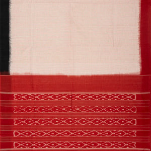 Cream Handwoven Orissa Cotton Saree With Checks & Contrast Border