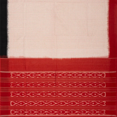Cream Handwoven Orissa Cotton Saree With Checks & Contrast Border