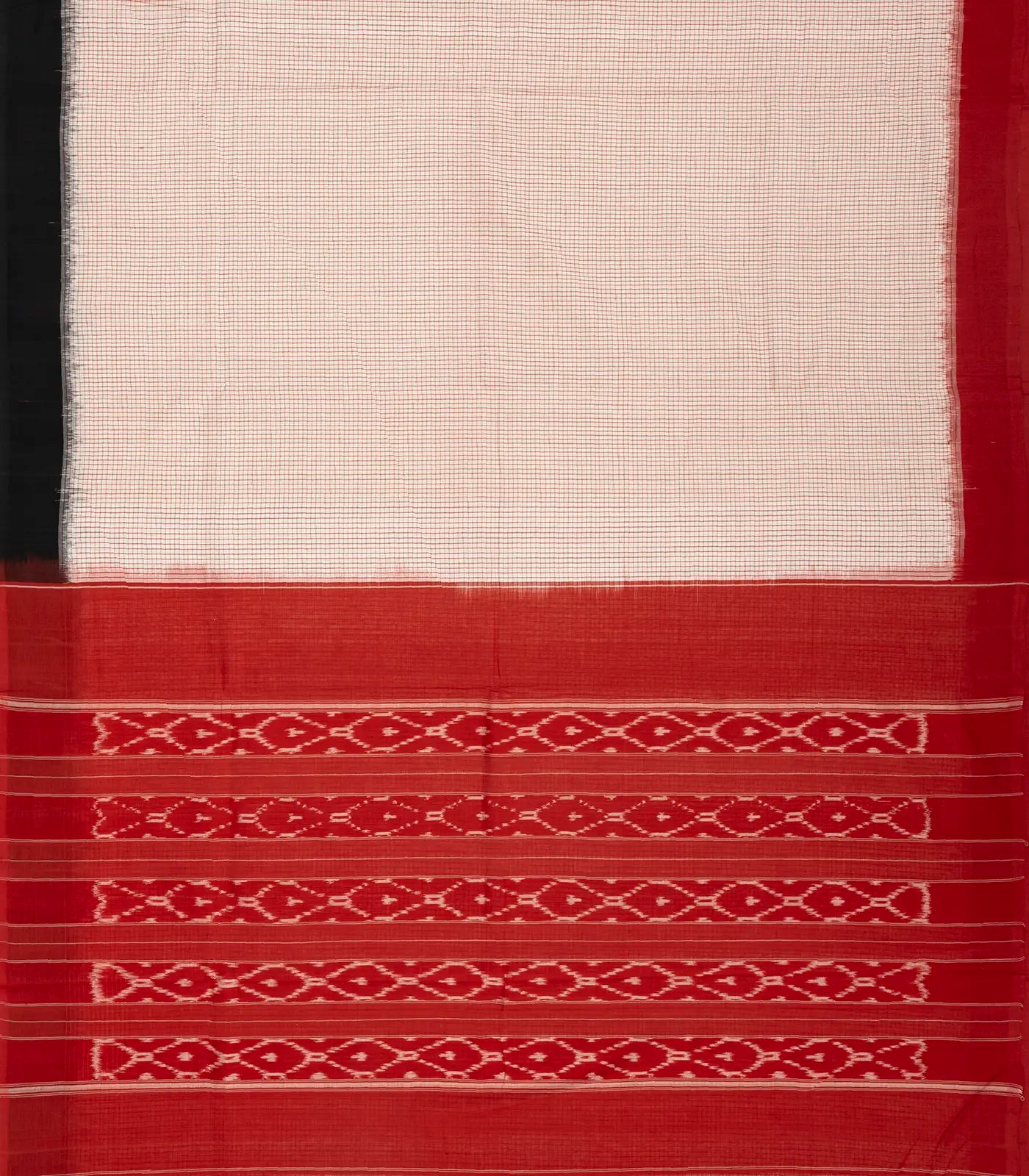 Cream Handwoven Orissa Cotton Saree With Checks & Contrast Border