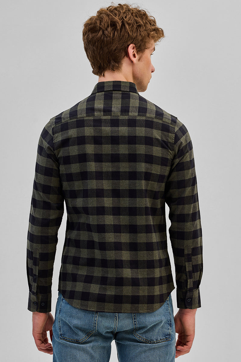Olive Checks Slim Fit Shirt