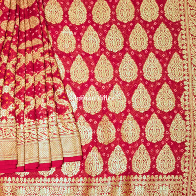 Red Pure Khaddi Georgette Banarasi Silk Saree