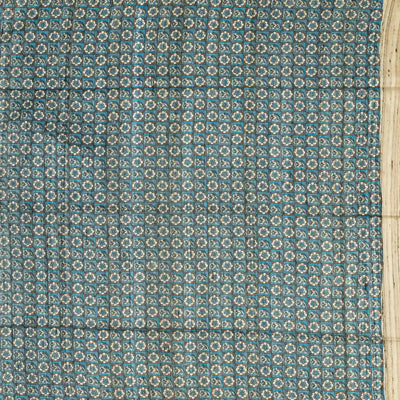 Steel Blue Handloom Dupion Silk Saree With Printed Animal Motifs