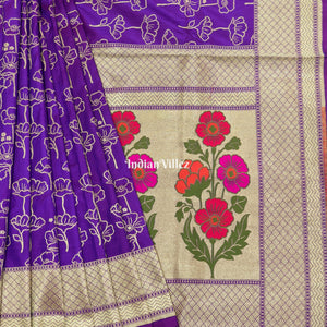 Purple Floral Designer Katan Silk Banarasi Saree