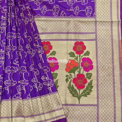 Purple Floral Designer Katan Silk Banarasi Saree