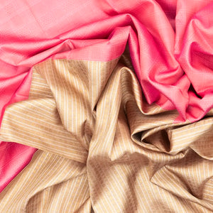 Sandal & Pink Handloom Kanchipuram Half & Half Silk Saree