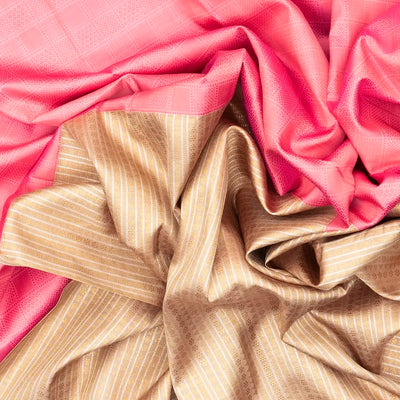 Sandal & Pink Handloom Kanchipuram Half & Half Silk Saree