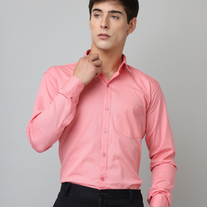 Frankshirt Pink Solid Tailored Fit Cotton Casual Shirt for Man