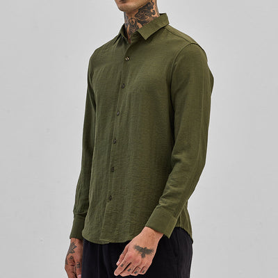 Olive Slim Fit Linen Shirt