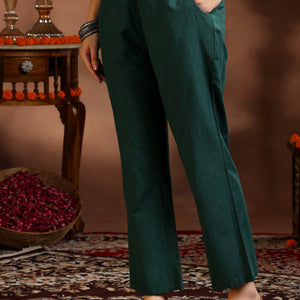 Green Woven Design Cotton Blend Straight Suit With Dupatta