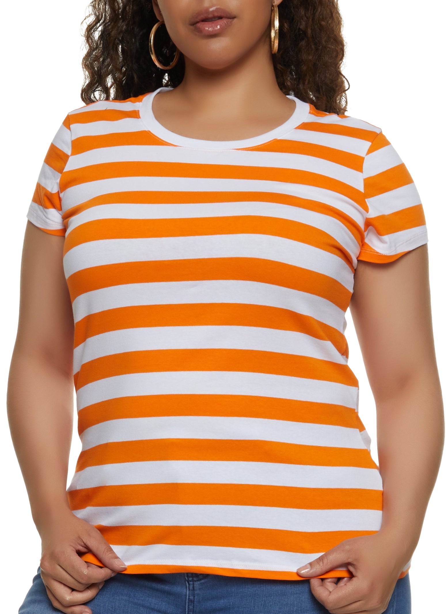 Plus Size Striped Crew Neck Tee