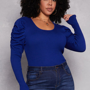 Plus Size Ruched Puff Sleeve Sweater