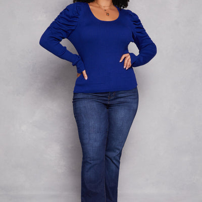 Plus Size Ruched Puff Sleeve Sweater