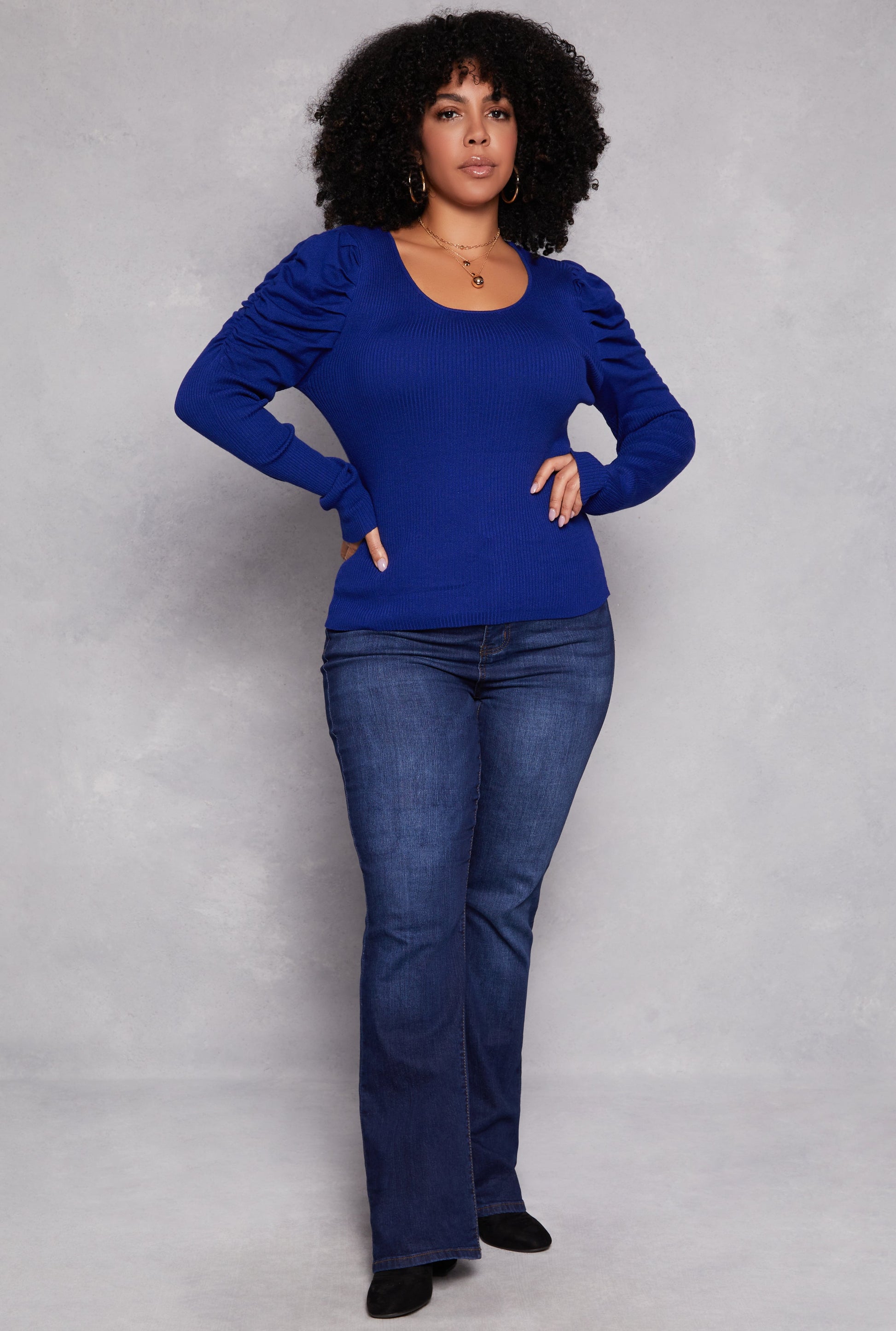 Plus Size Ruched Puff Sleeve Sweater