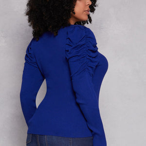Plus Size Ruched Puff Sleeve Sweater