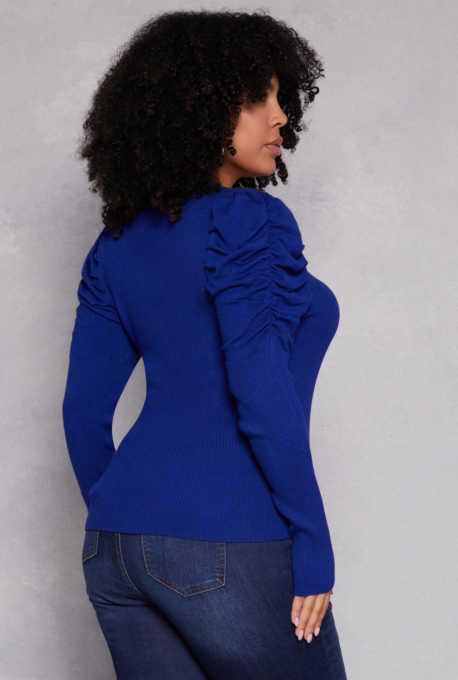 Plus Size Ruched Puff Sleeve Sweater