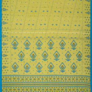 Lime Green Bengal Cotton Saree With Floral Motifs