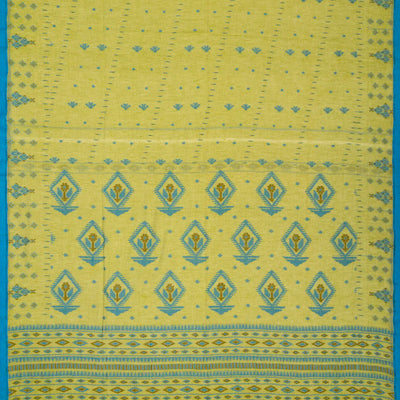 Lime Green Bengal Cotton Saree With Floral Motifs
