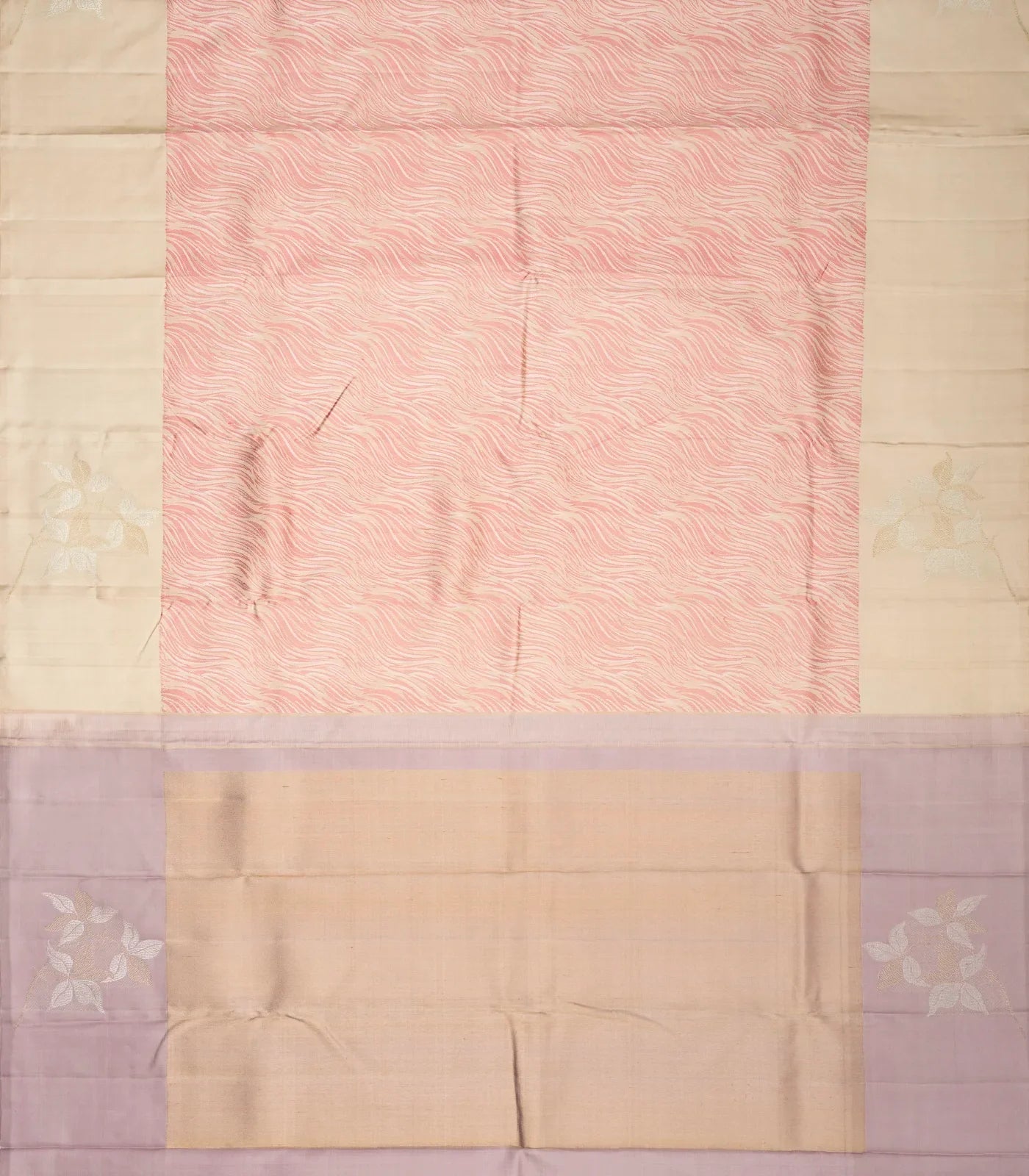 Cream Handloom Kanchipuram Silk Saree With Serpentine Motifs