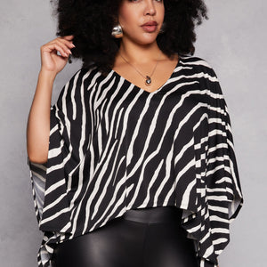 Plus Size Animal Print Batwing Sleeve Top