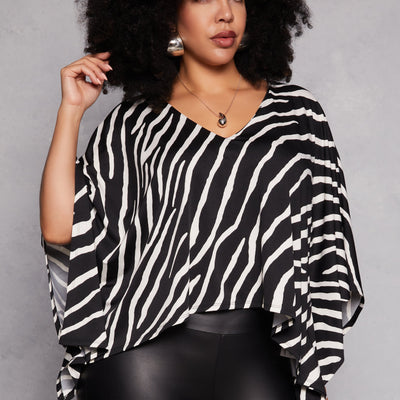 Plus Size Animal Print Batwing Sleeve Top