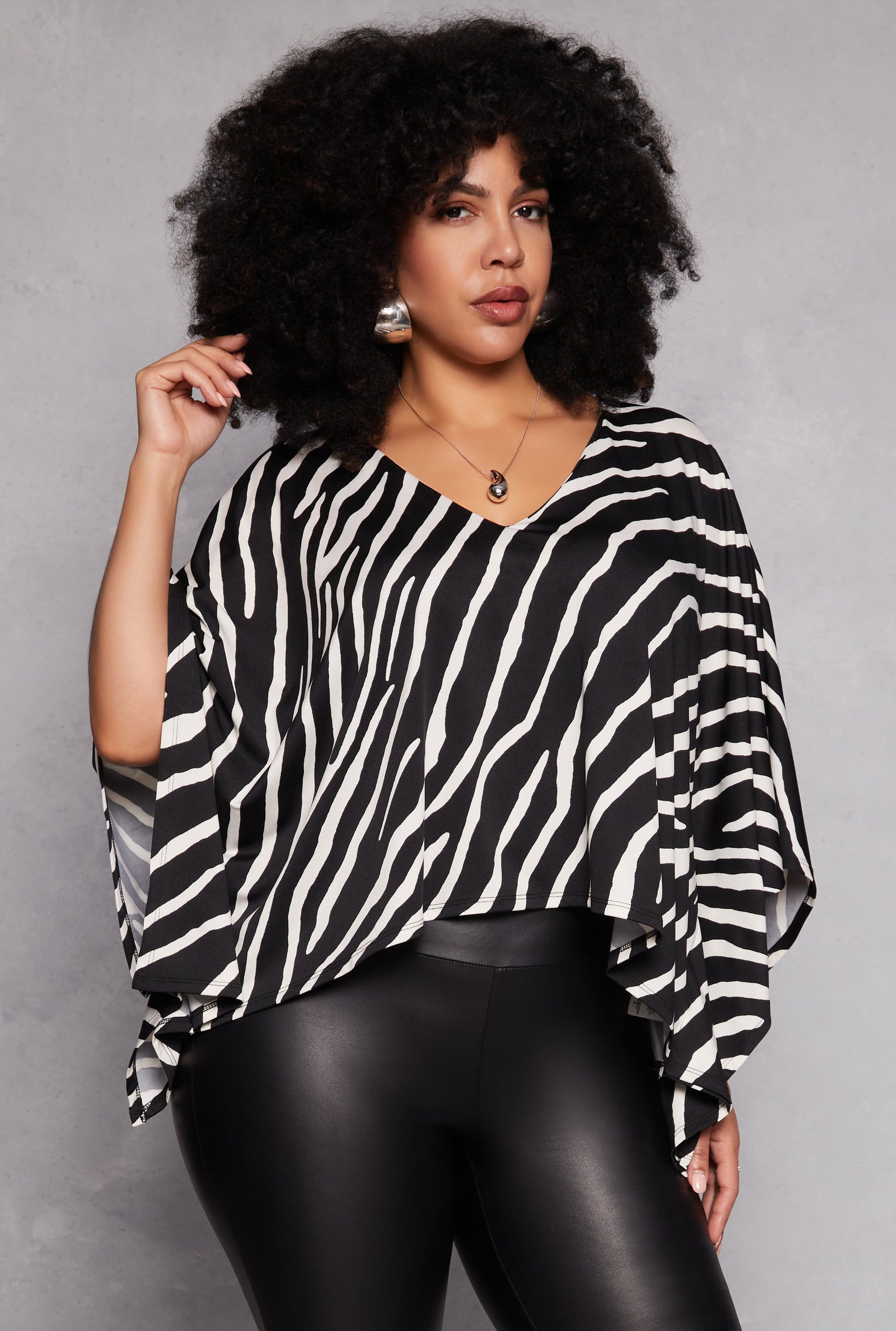 Plus Size Animal Print Batwing Sleeve Top