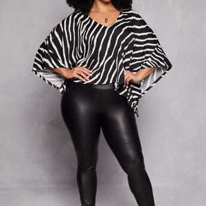 Plus Size Animal Print Batwing Sleeve Top