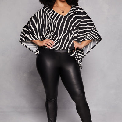 Plus Size Animal Print Batwing Sleeve Top