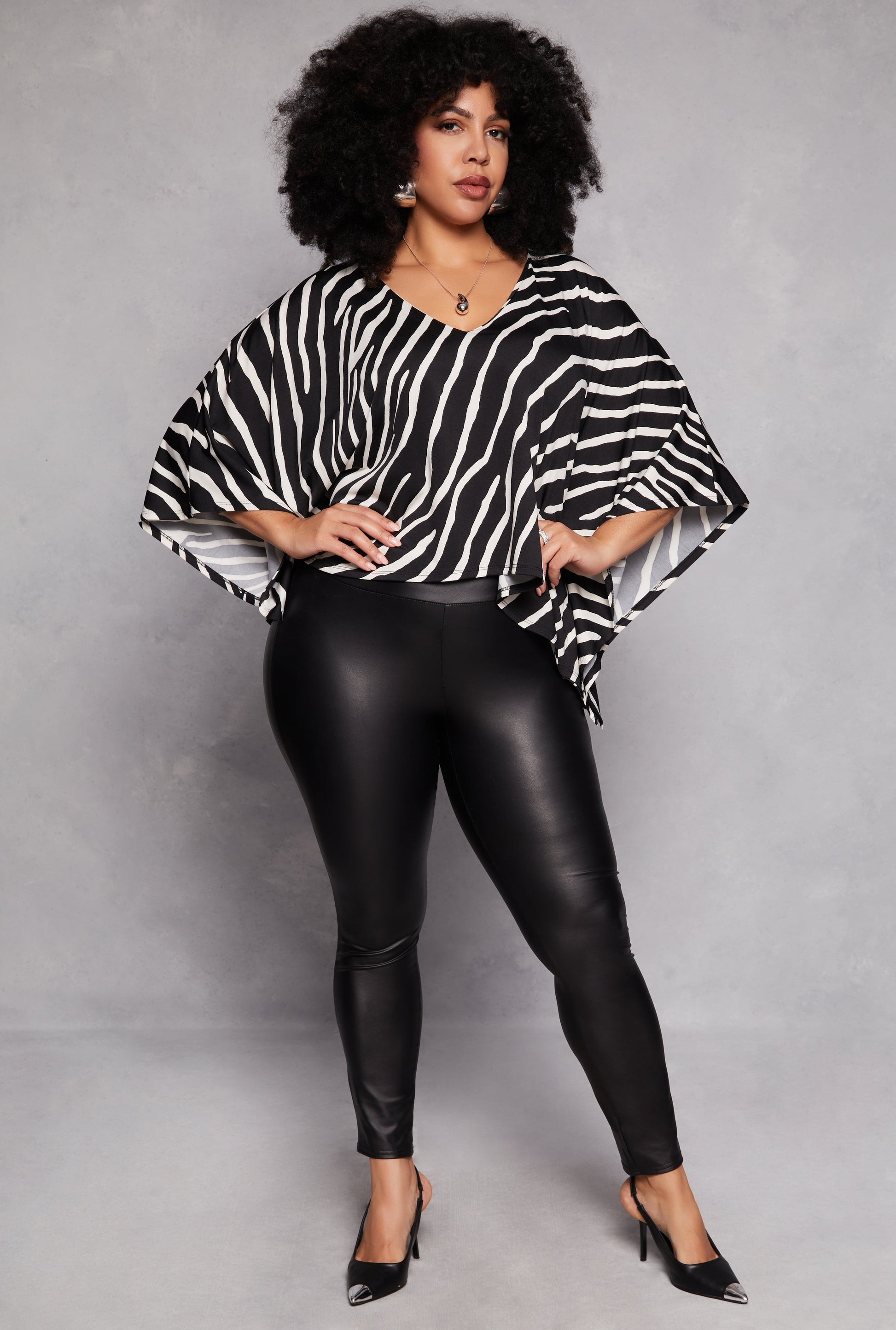 Plus Size Animal Print Batwing Sleeve Top