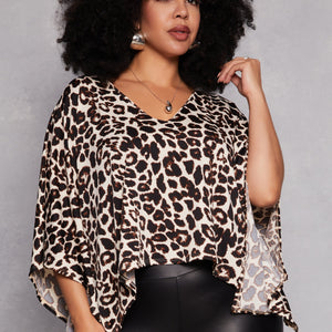 Plus Size Animal Print Batwing Sleeve Top