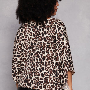 Plus Size Animal Print Batwing Sleeve Top