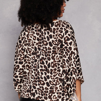 Plus Size Animal Print Batwing Sleeve Top