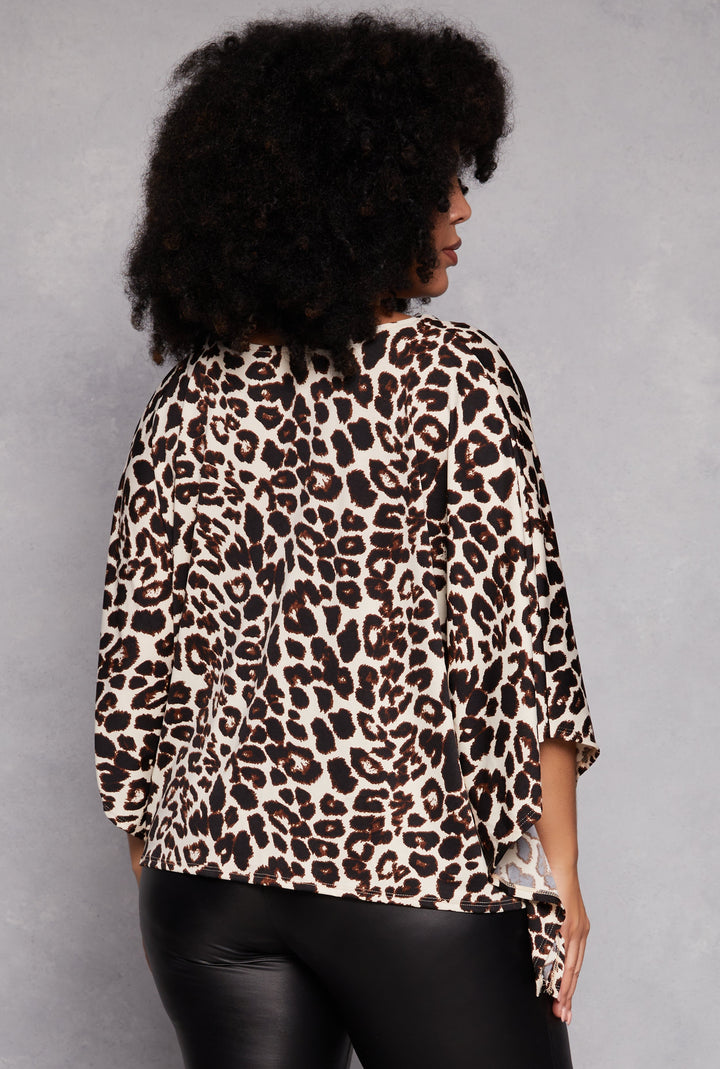 Plus Size Animal Print Batwing Sleeve Top