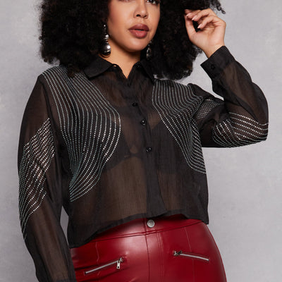 Plus Size Rhinestone Organza Top