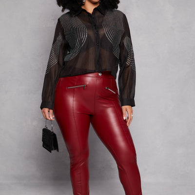 Plus Size Rhinestone Organza Top