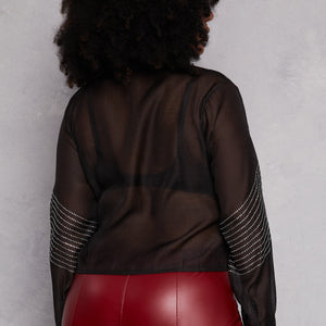 Plus Size Rhinestone Organza Top