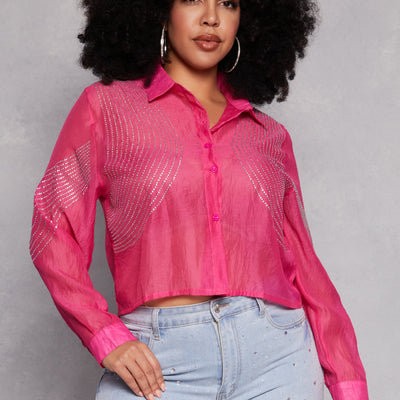 Plus Size Rhinestone Organza Top