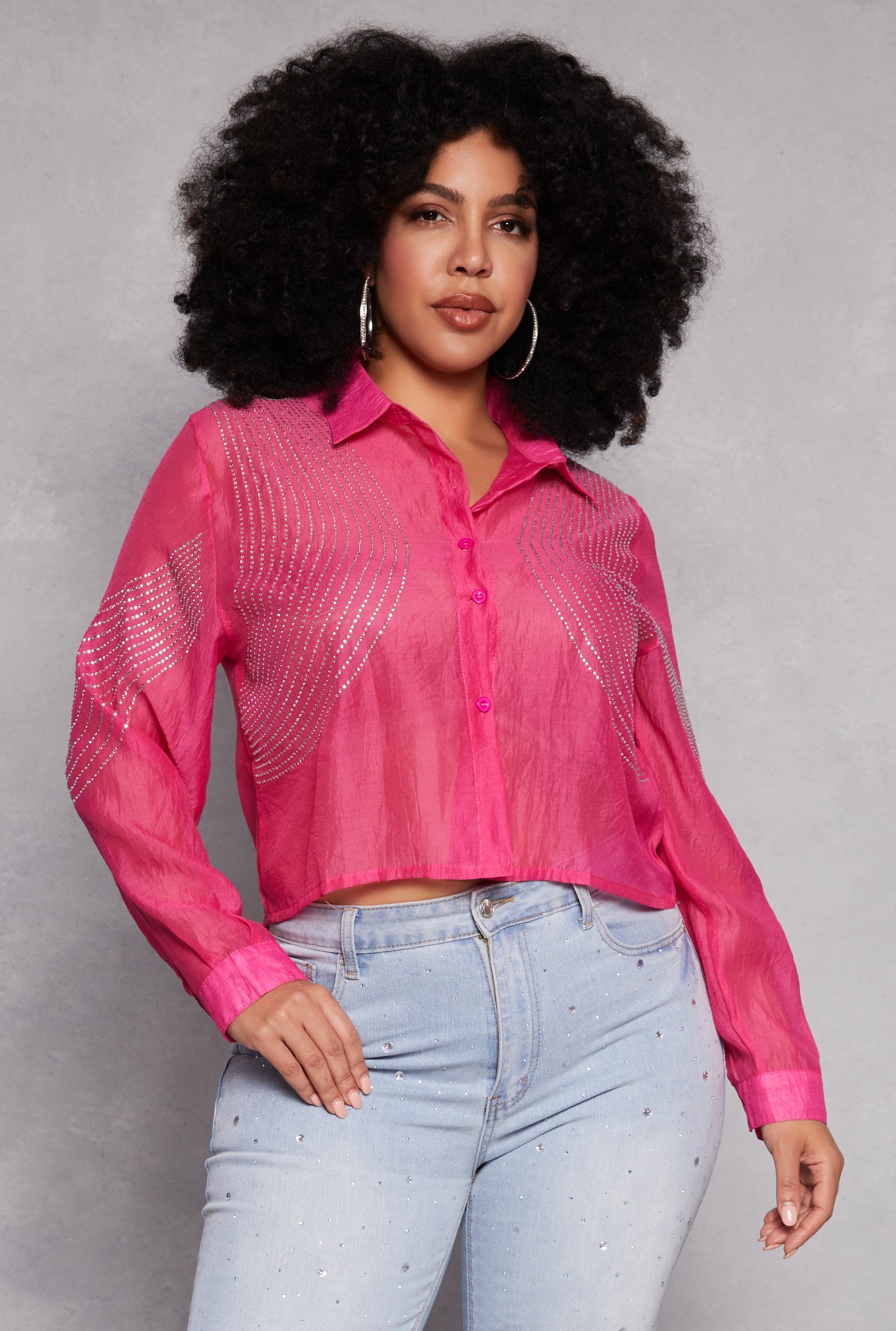 Plus Size Rhinestone Organza Top