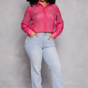 Plus Size Rhinestone Organza Top