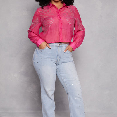 Plus Size Rhinestone Organza Top