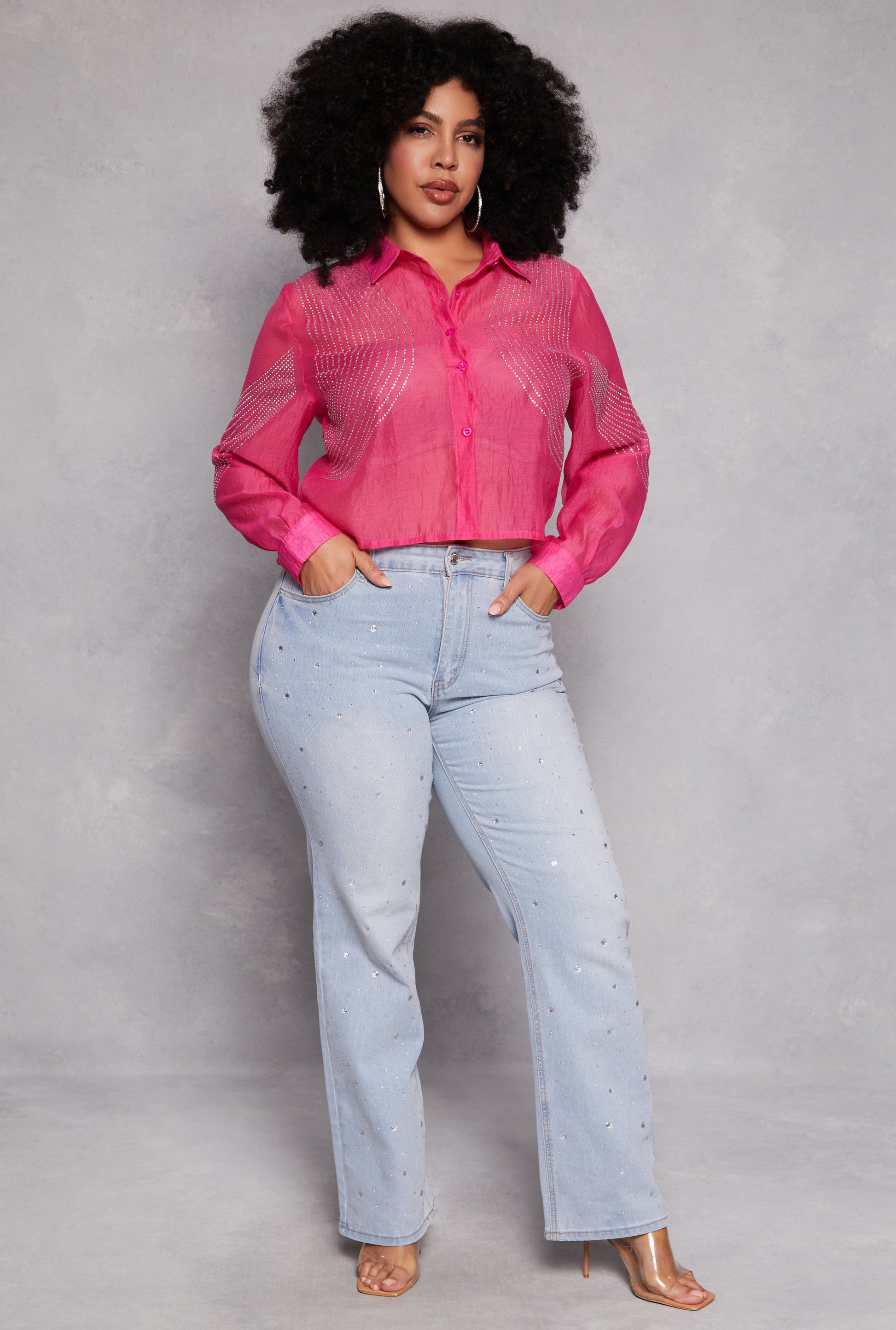 Plus Size Rhinestone Organza Top