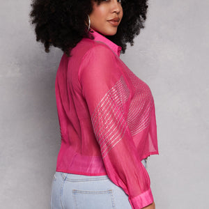 Plus Size Rhinestone Organza Top