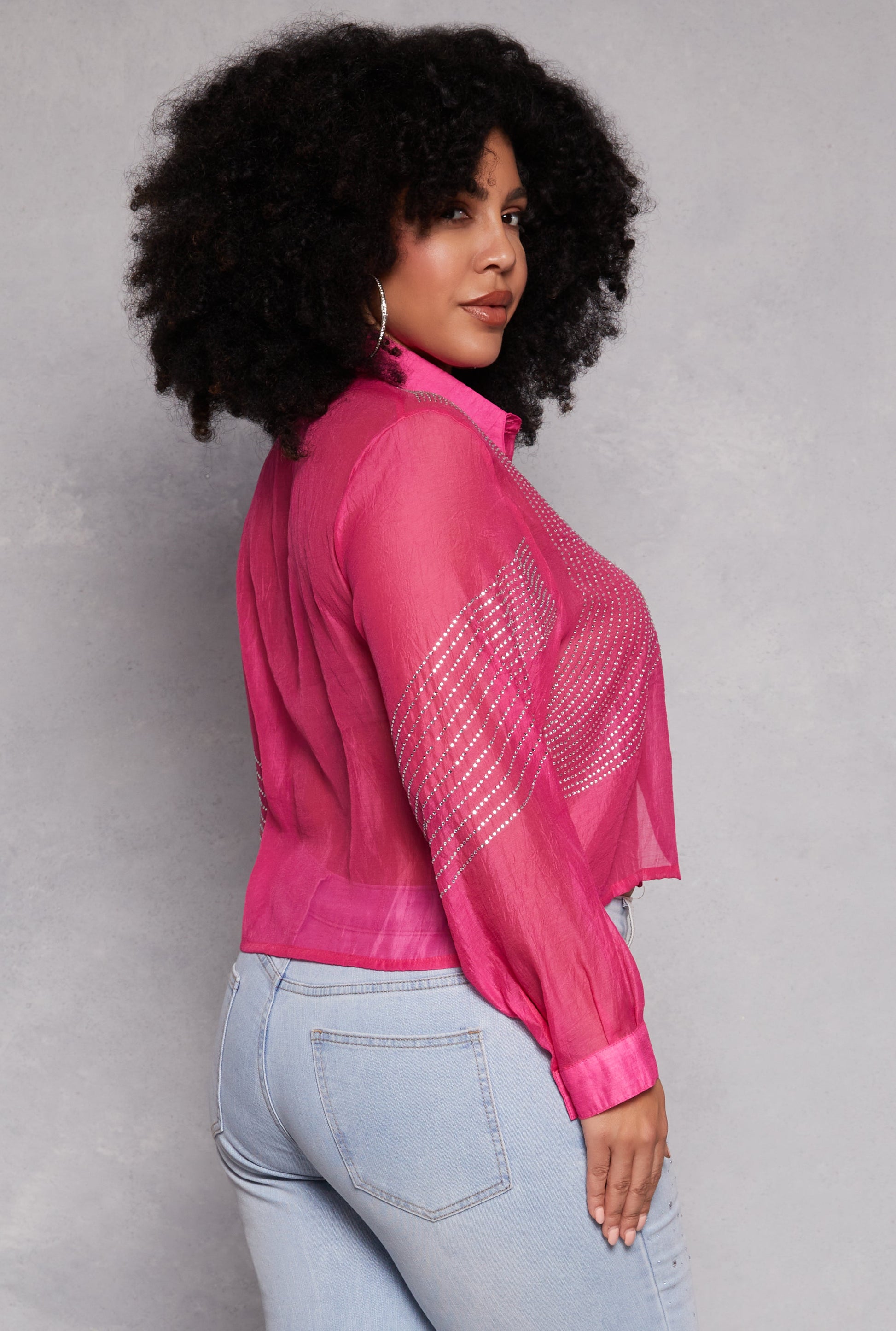 Plus Size Rhinestone Organza Top