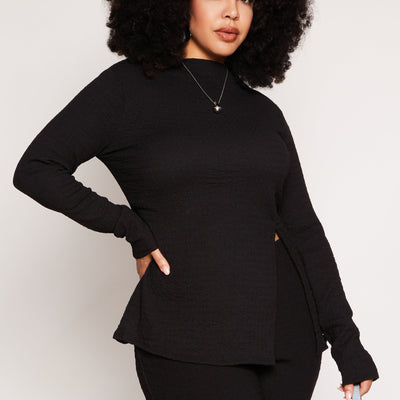 Plus Size Textured Knit Side Slit Top