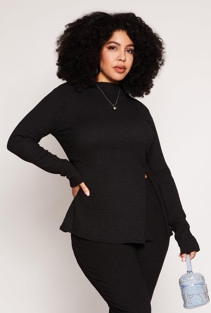 Plus Size Textured Knit Side Slit Top