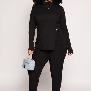 Plus Size Textured Knit Side Slit Top