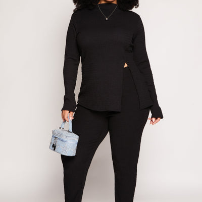 Plus Size Textured Knit Side Slit Top